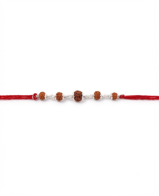 Traditional Rudraksha Silver Bead Spiritual Rakhi for Brother