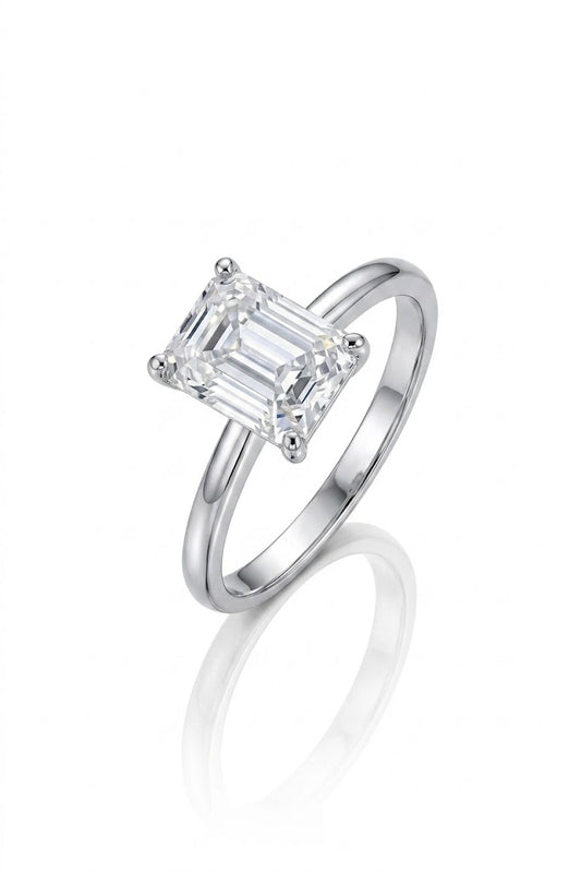 925 Sterling Silver Emerald Cut American Diamond Solitaire Ring Women