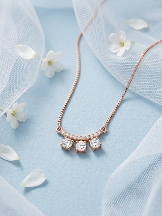 14K Rose Gold Lab Grown Diamond 3-Stone Pendant Necklace