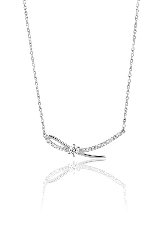 Elegant 925 Silver Bow Diamond Chain Necklace