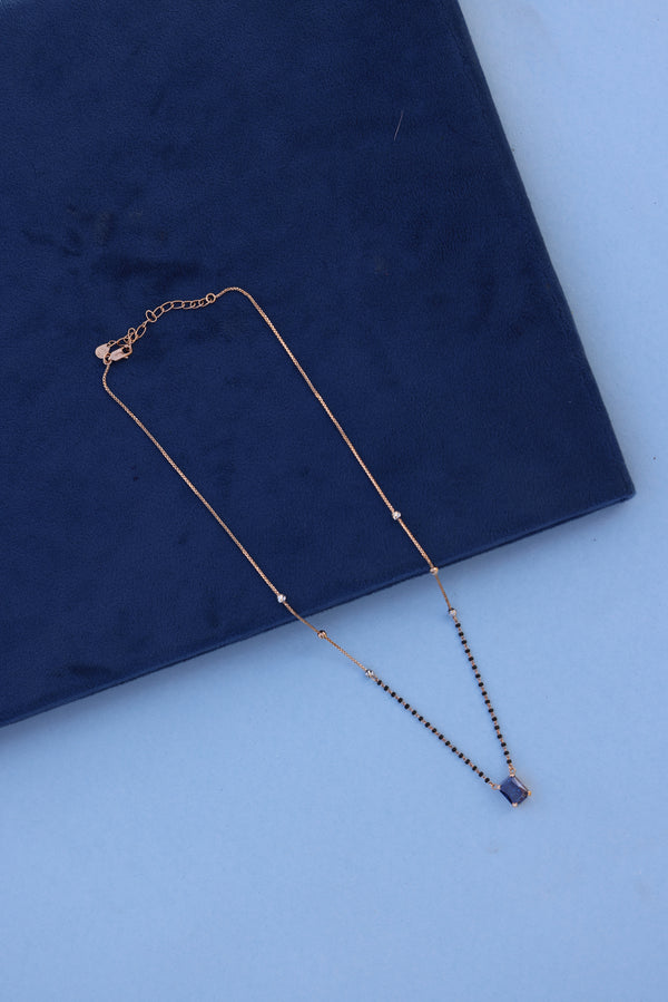 Rose Gold Mangalsutra Necklace with Blue American Diamond Pendant – Graceful & Contemporary