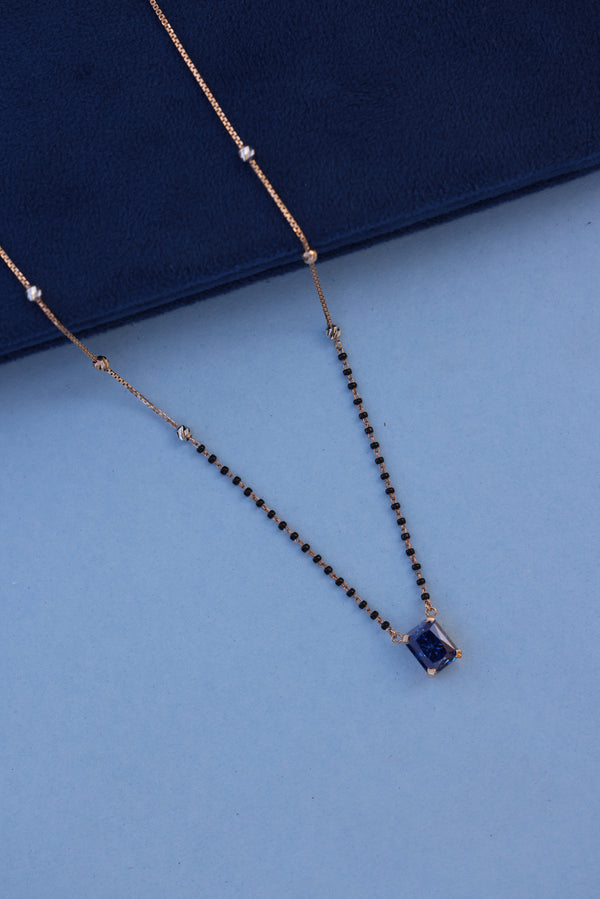 Rose Gold Mangalsutra Necklace with Blue American Diamond Pendant – Graceful & Contemporary