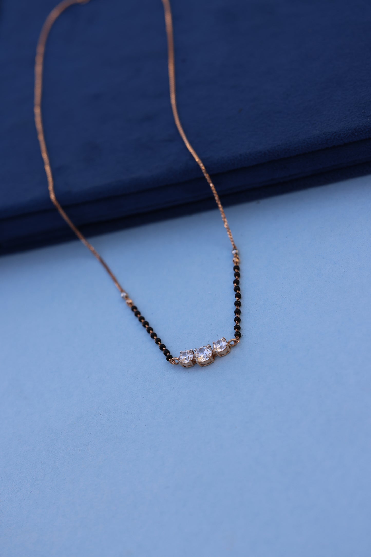 Luxurious Rose Gold Mangalsutra with Triple American Diamond Setting – Sparkle with Meaning