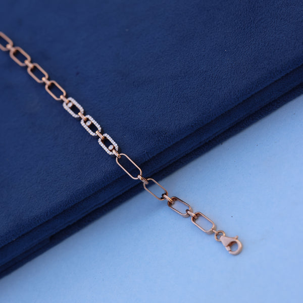Modern Rose Gold Link Bracelet with Lab-Grown Diamonds