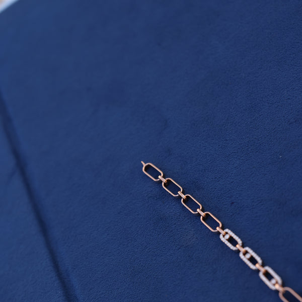 Modern Rose Gold Link Bracelet with Lab-Grown Diamonds