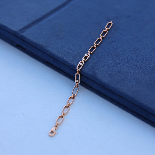 Modern Rose Gold Link Bracelet with Lab-Grown Diamonds