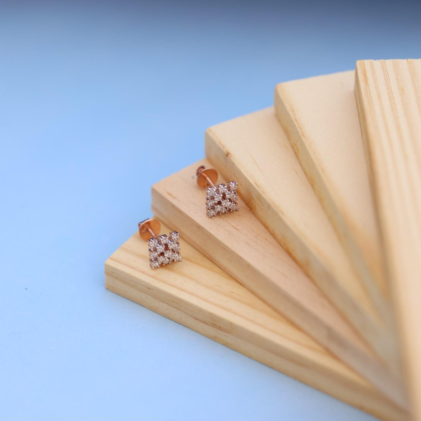 Elegant Square Grid Design Earrings with lab grown diamond