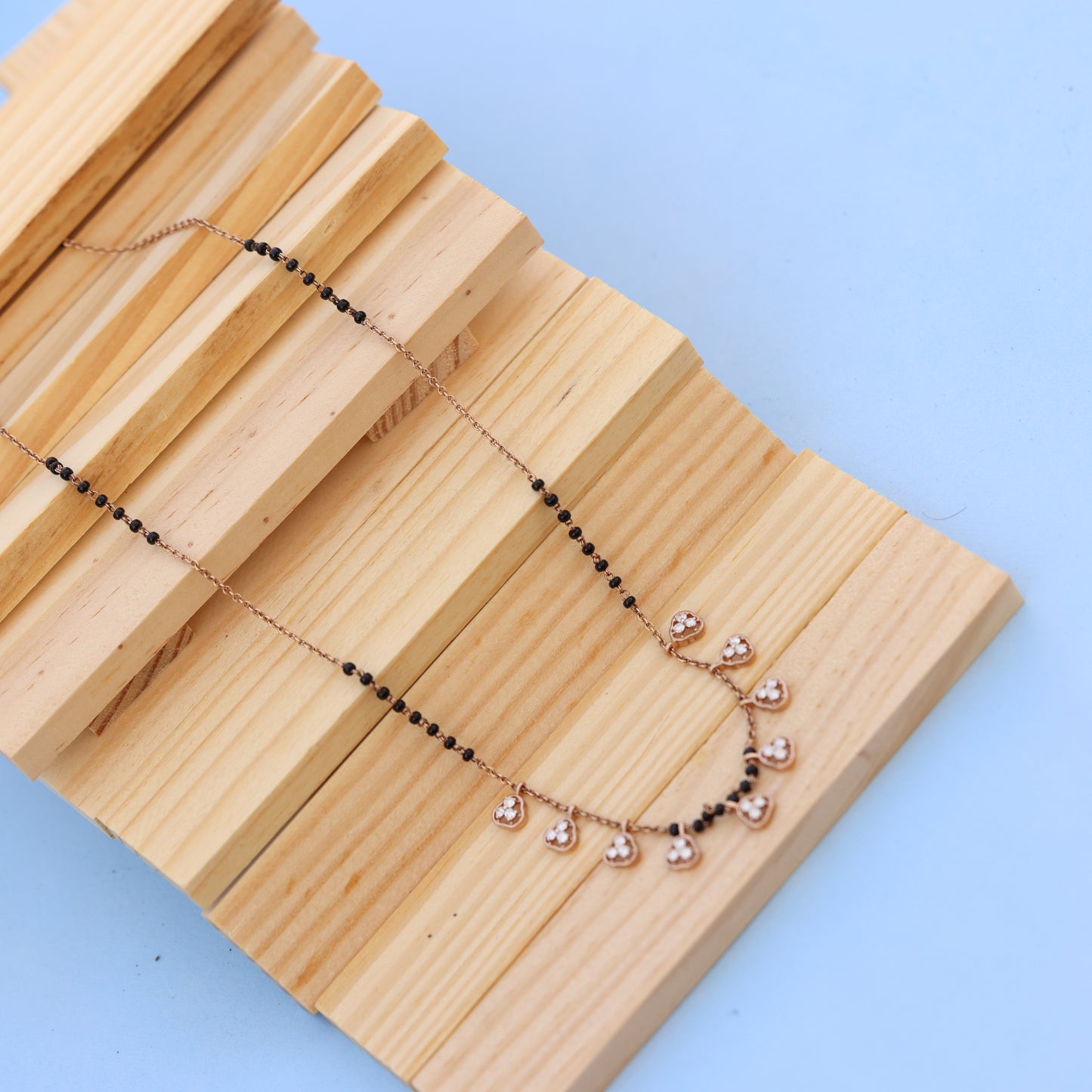 Rose Gold Mangalsutra with Lab-Grown Diamonds – Heart Charms Design