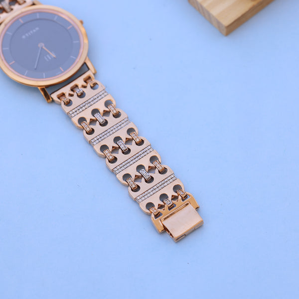 Titan Men watch 18ct Rose Gold Bracelet with American Diamonds | Black Dial