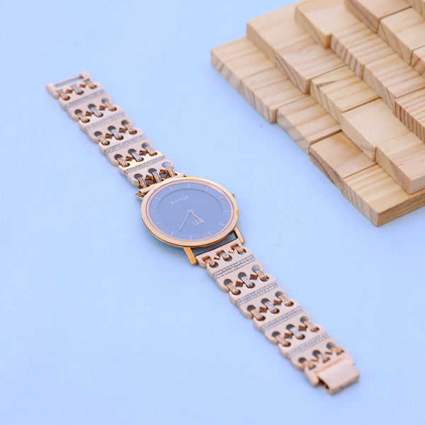 Titan Men watch 18ct Rose Gold Bracelet with American Diamonds | Black Dial