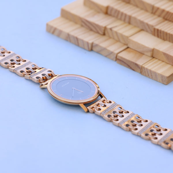 Titan Men watch 18ct Rose Gold Bracelet with American Diamonds | Black Dial