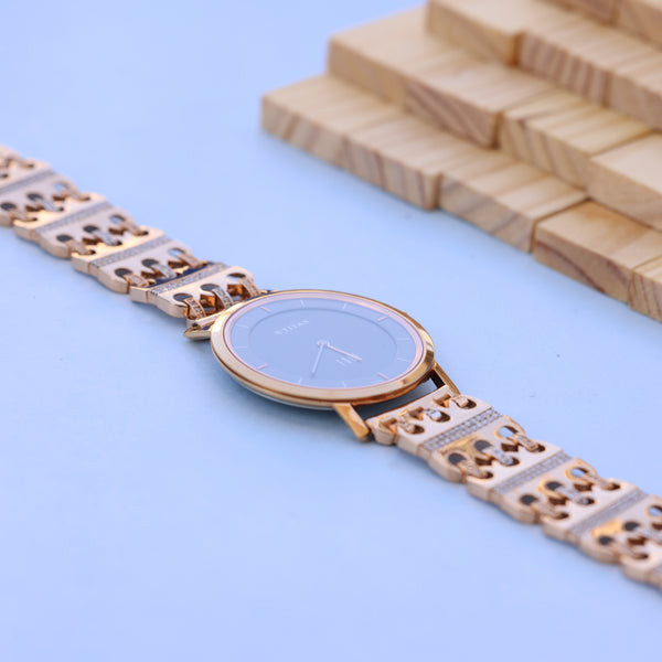 Titan Men watch 18ct Rose Gold Bracelet with American Diamonds | Black Dial