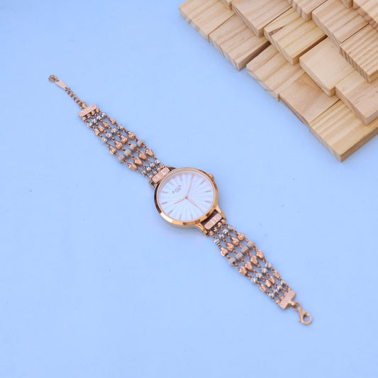 Elegant Raga Women’s Gold Watch – Designer Pearl Chain Strap | Premium Ethnic Style By Nakrani Gold