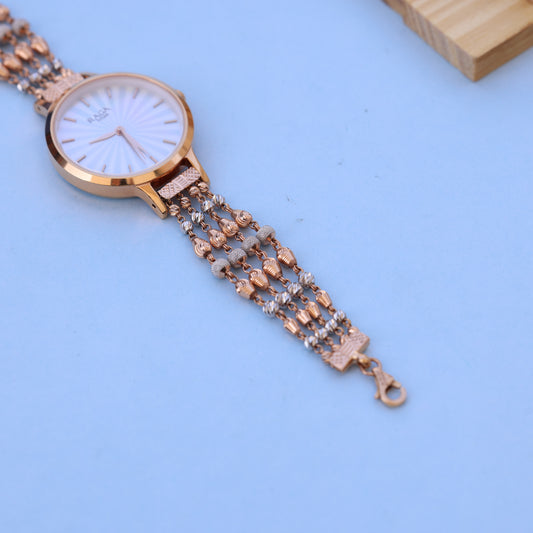 Elegant Raga Women’s Gold Watch – Designer Pearl Chain Strap | Premium Ethnic Style By Nakrani Gold