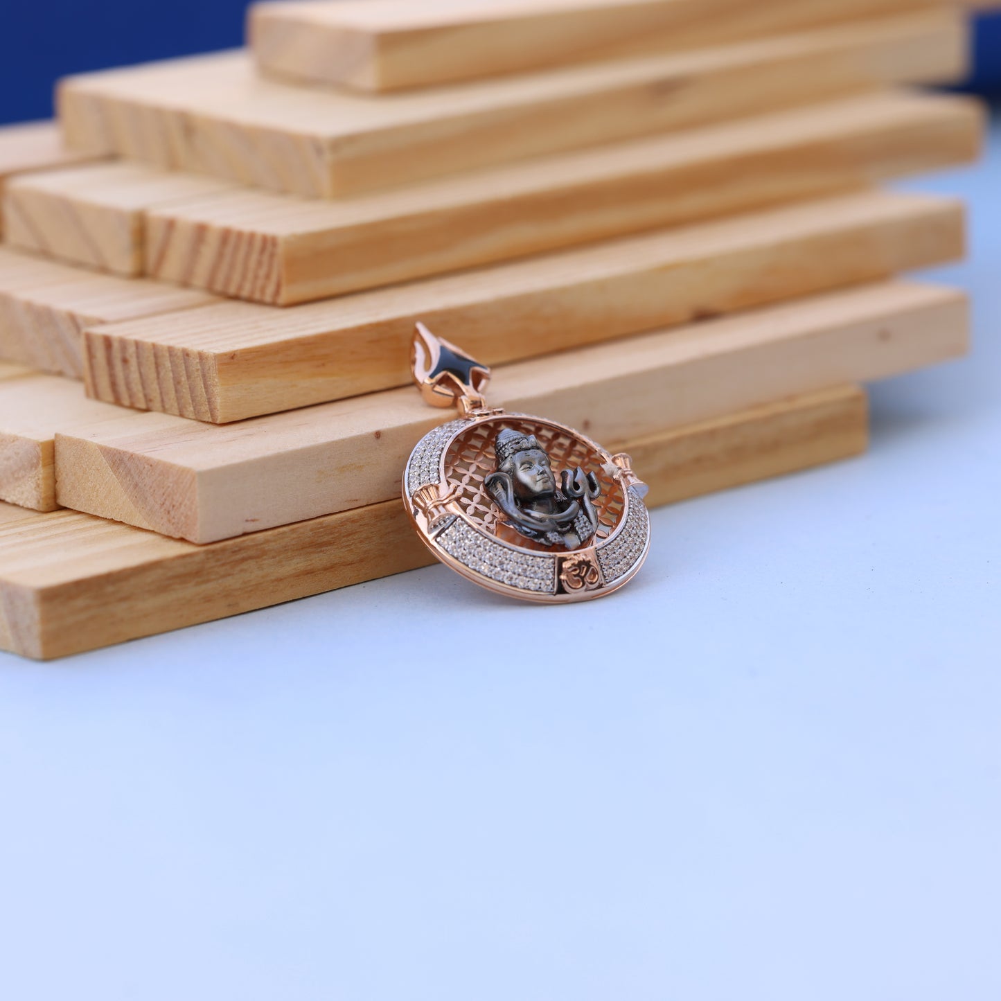 Lord Shiva Men Pendant with American Diamonds – Round Rose Gold Designer Spiritual Jewelry
