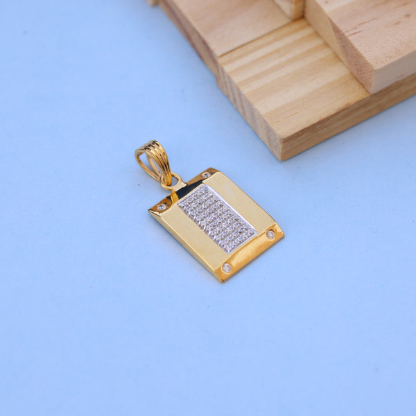 Modern Gold Men Rectangle Pendant with American Diamonds – Sleek & Stylish