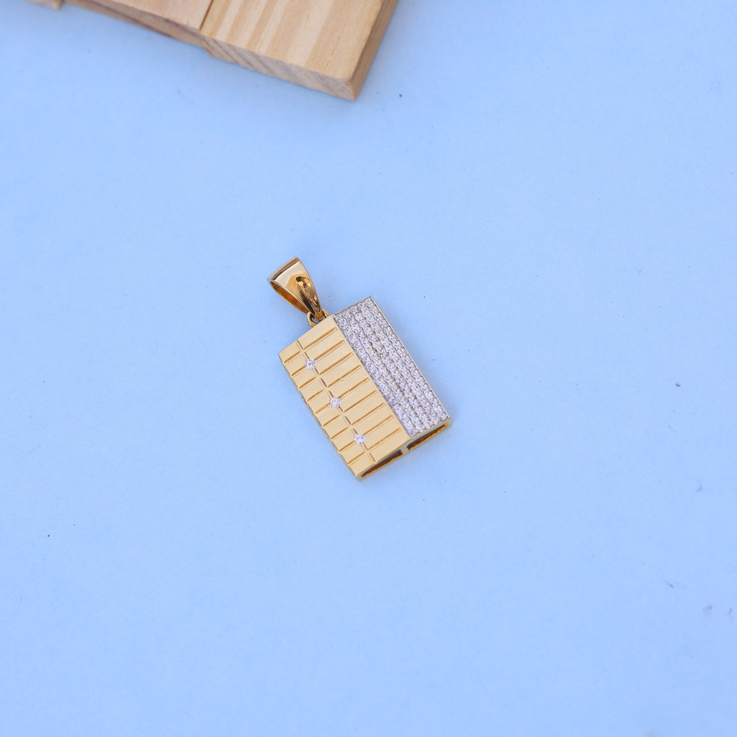 Stunning Rectangular Gold Men Pendant with American Diamonds