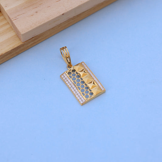 Gold-Tone Geometric Men Pendant with American Diamonds – Modern Rectangle Jewelry