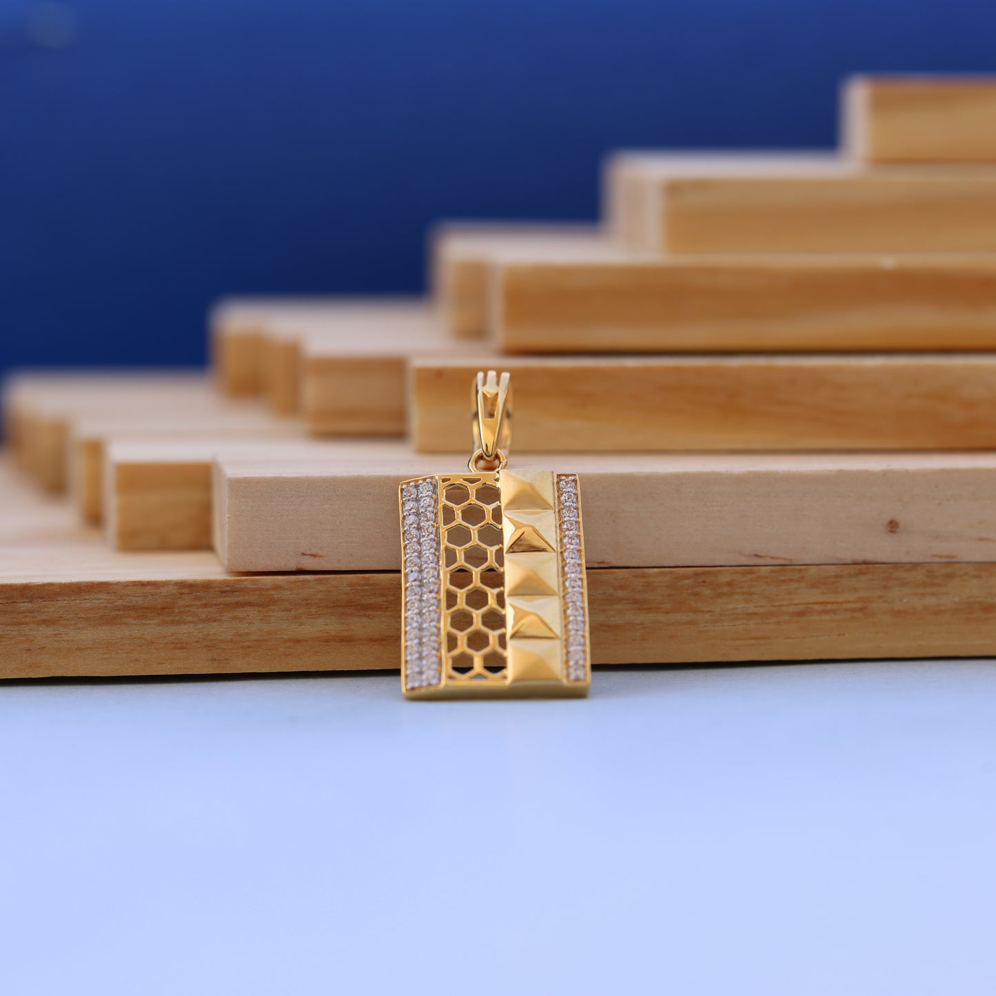 Gold-Tone Geometric Men Pendant with American Diamonds – Modern Rectangle Jewelry