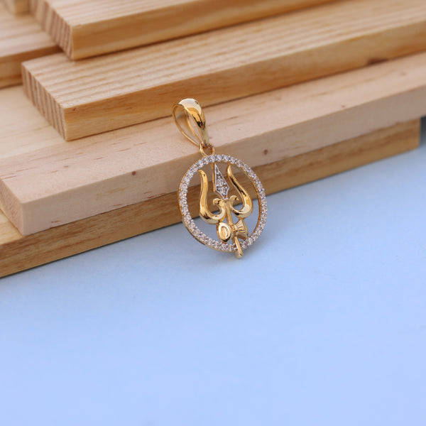 Gold Trishul Men Pendant with American Diamonds – Spiritual Elegance