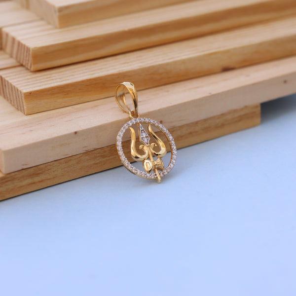 Gold Trishul Men Pendant with American Diamonds – Spiritual Elegance