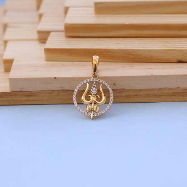 Gold Trishul Men Pendant with American Diamonds – Spiritual Elegance