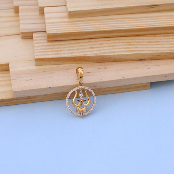 Gold Trishul Men Pendant with American Diamonds – Spiritual Elegance