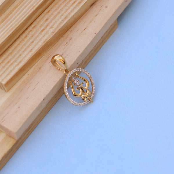 Gold Trishul Men Pendant with American Diamonds – Spiritual Elegance