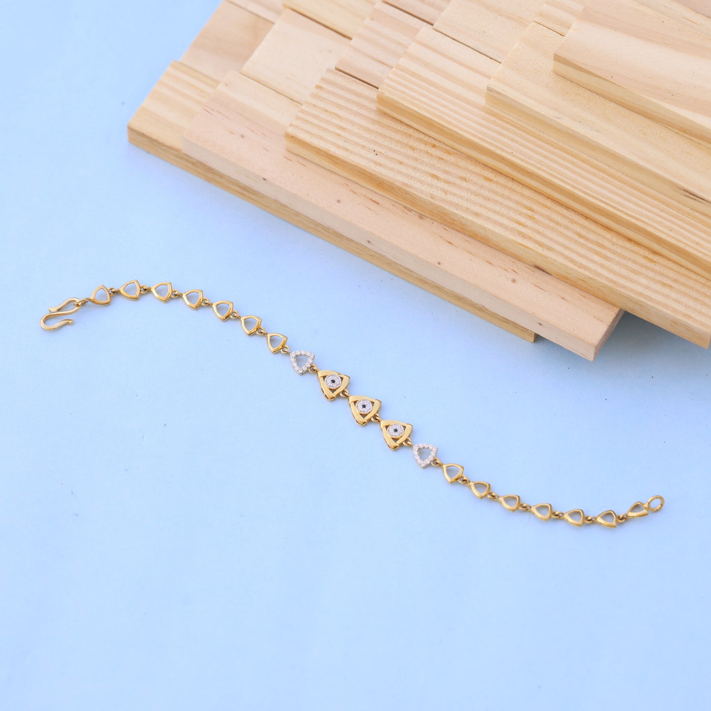 Designer Gold Bracelet with American Diamonds – Stylish Triangle Pattern