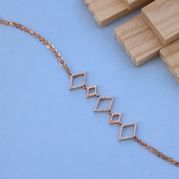 Elegant Rose Gold Bracelet with American Diamonds – Geometric Design