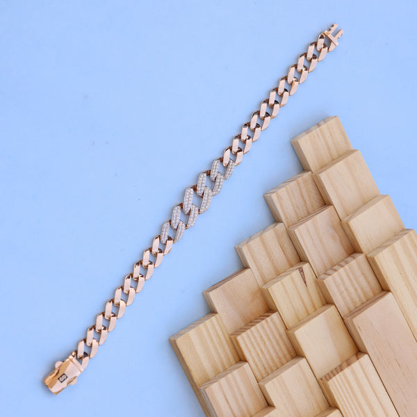 18kt Rose Gold Cuban Bracelet with American Diamond Luxury Designer Jewelry