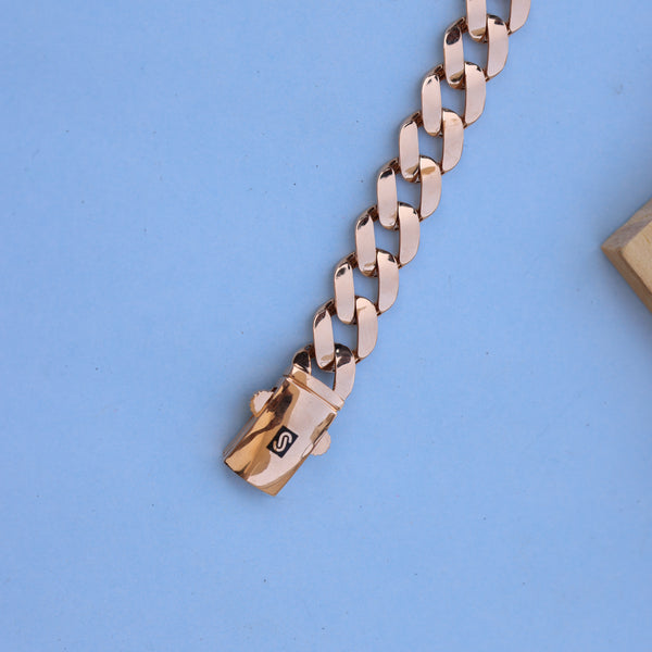 18kt Rose Gold Cuban Bracelet with American Diamond Luxury Designer Jewelry