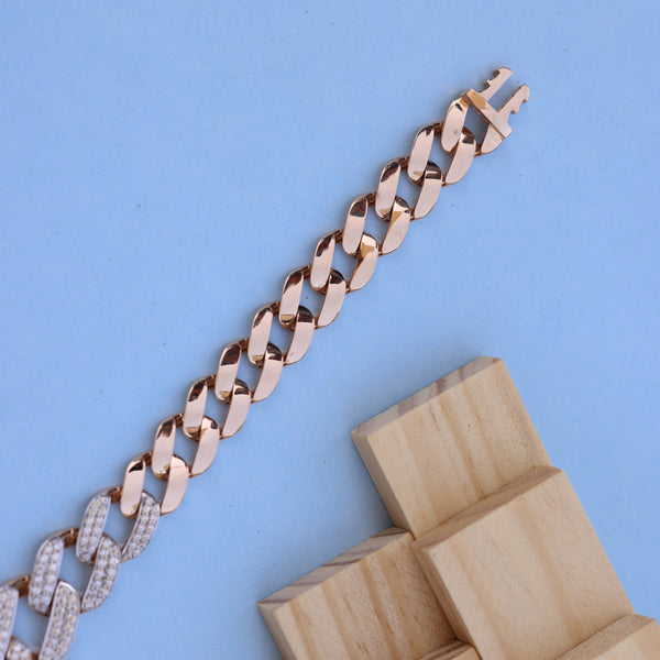 18kt Rose Gold Cuban Bracelet with American Diamond Luxury Designer Jewelry