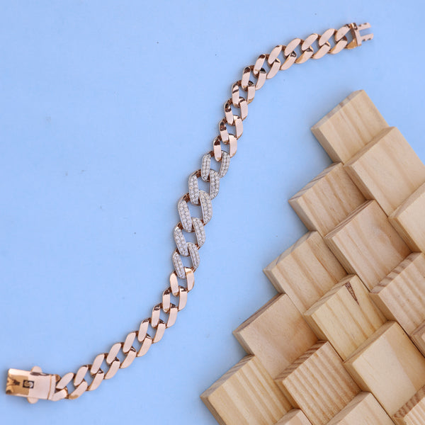 18kt Rose Gold Cuban Bracelet with American Diamond Luxury Designer Jewelry