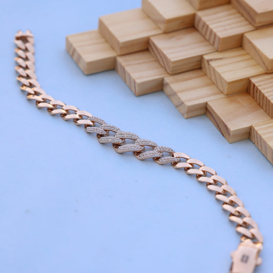 18kt Rose Gold Cuban Bracelet with American Diamond Luxury Designer Jewelry