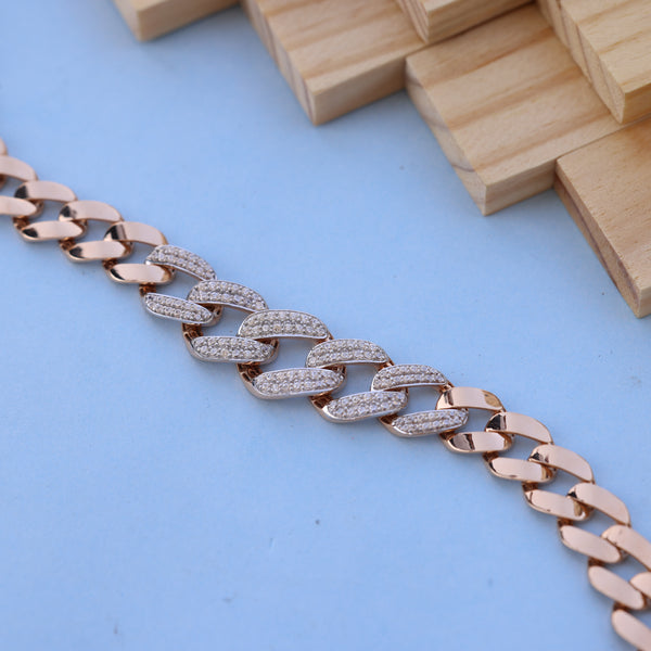 18kt Rose Gold Cuban Bracelet with American Diamond Luxury Designer Jewelry