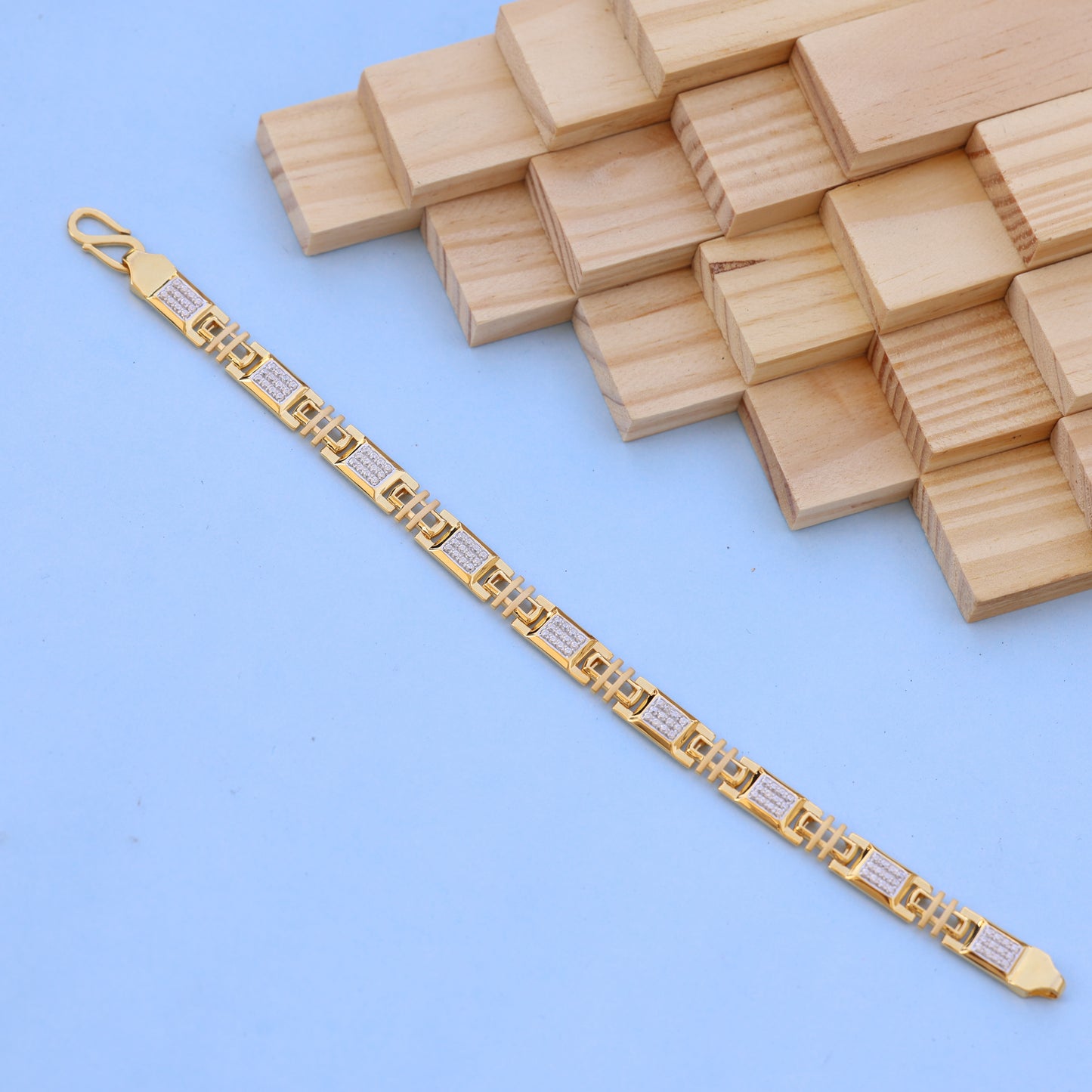 Gold Men Bracelet with Sparkling American Diamonds