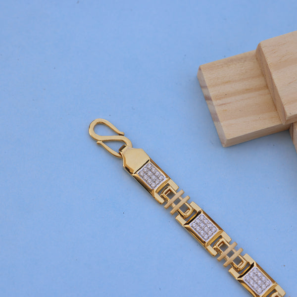 Gold Men Bracelet with Sparkling American Diamonds