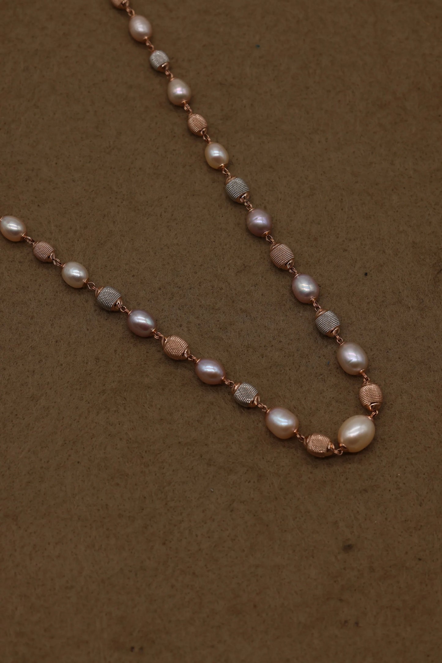 Rose Gold Freshwater Pearl Necklace with Textured Beads