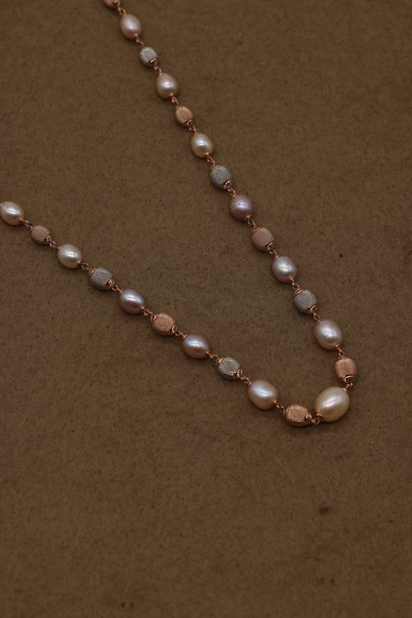 Rose Gold Freshwater Pearl Necklace with Textured Beads