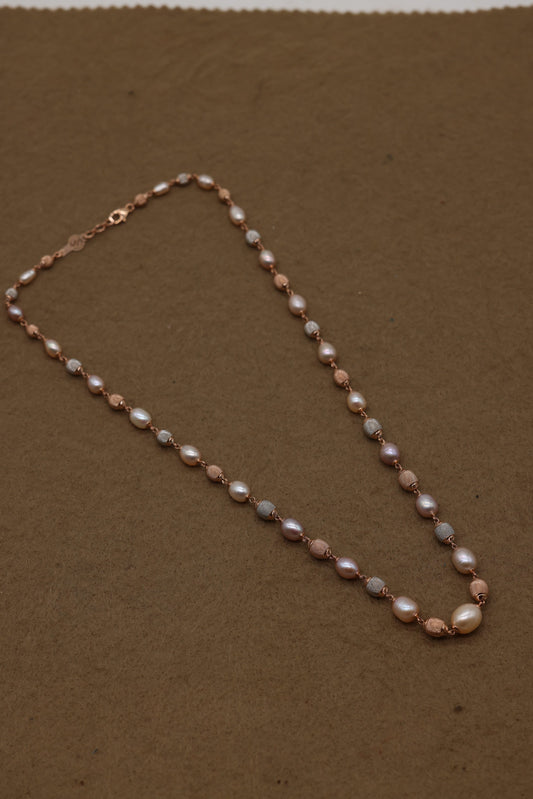 Rose Gold Freshwater Pearl Necklace with Textured Beads