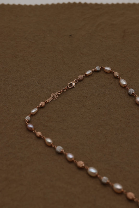 Rose Gold Freshwater Pearl Necklace with Textured Beads