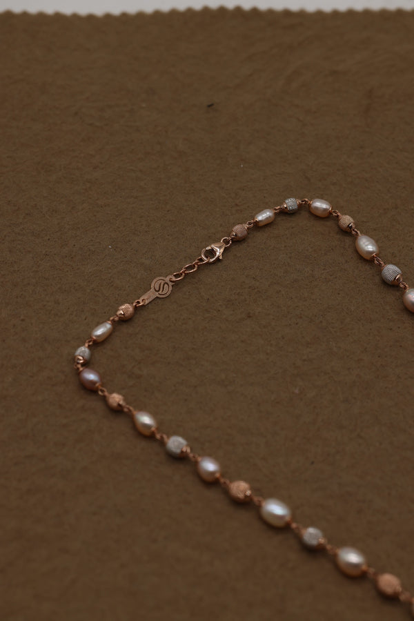 Rose Gold Freshwater Pearl Necklace with Textured Beads