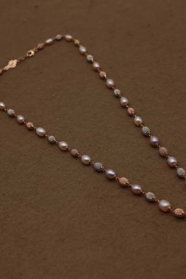 Rose Gold Freshwater Pearl Necklace with Textured Beads