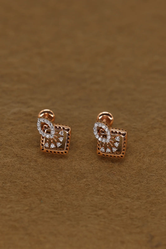 Exquisite Rose Gold Square Earrings with Intricate Diamond Accents