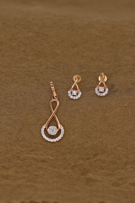 Rose Gold Infinity Pendant & Earring Set with Brilliant Diamond Accents