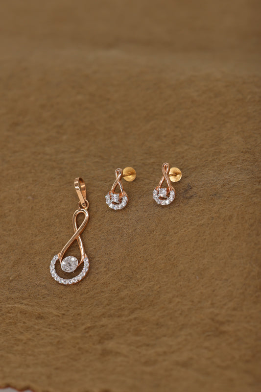 Rose Gold Infinity Pendant & Earring Set with Brilliant Diamond Accents