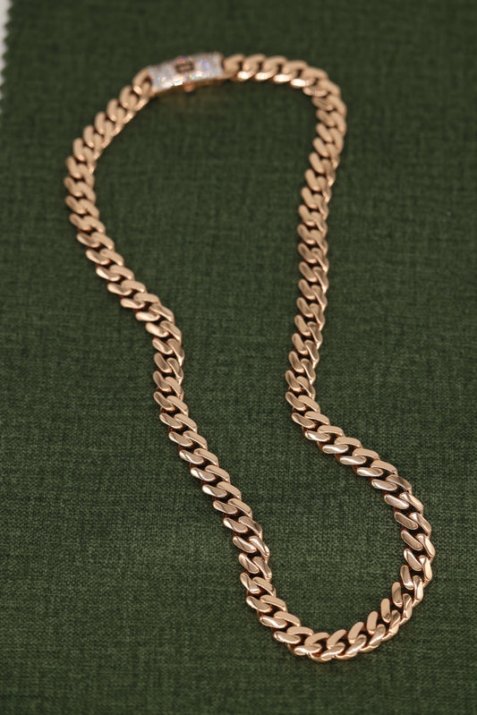 Luxurious Rose Gold Cuban Link Bracelet with Signature Diamond Lock