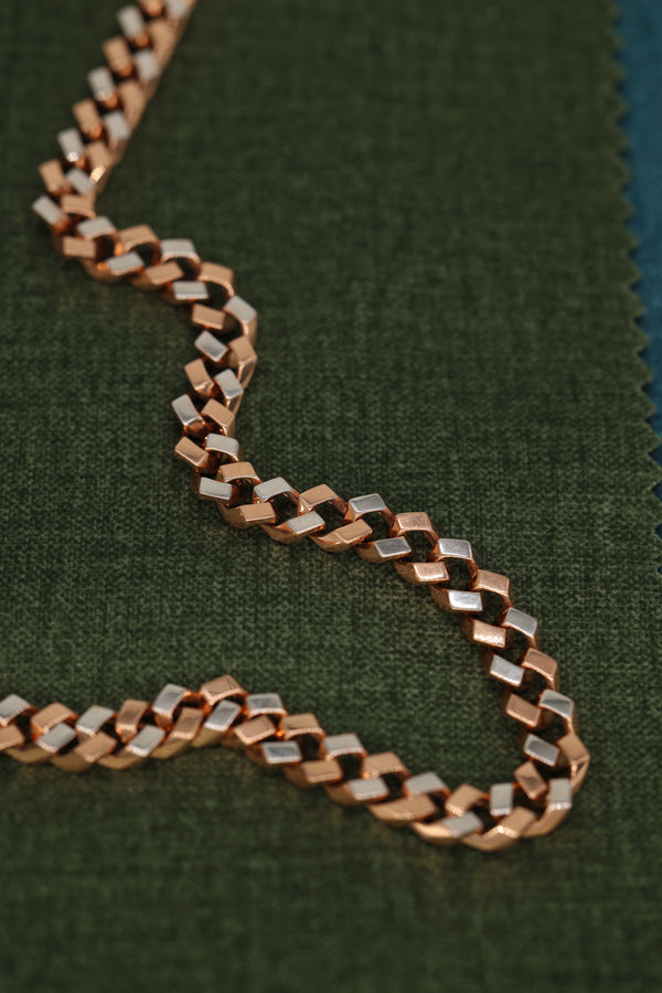 Rose Gold and Silver Dual-Tone Square Link Chain Necklace with Signature Diamond Clasp