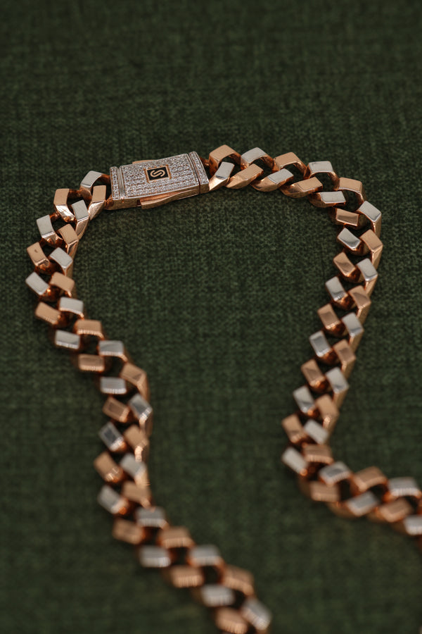 Rose Gold and Silver Dual-Tone Square Link Chain Necklace with Signature Diamond Clasp